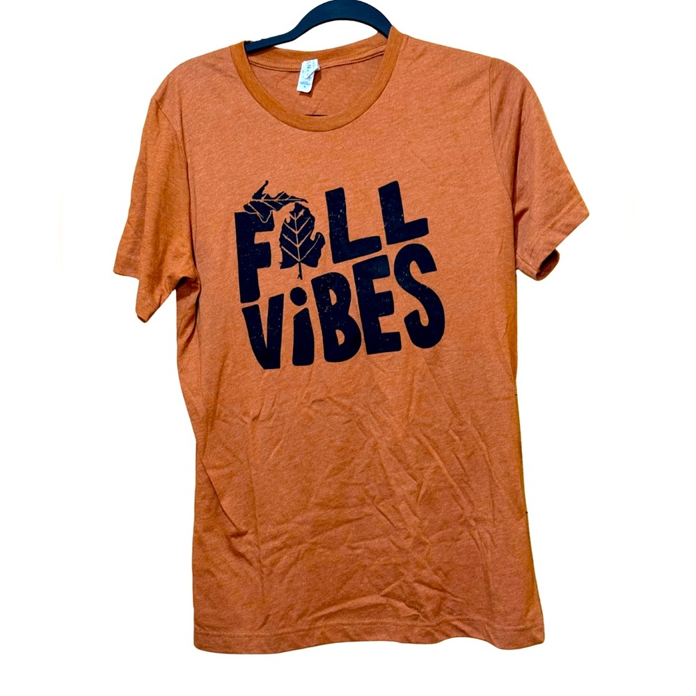 Fall Vibes Burnt Orange Graphic Tee Bella‎ + Canvas Unisex Medium Cozy Top - Picture 3 of 7